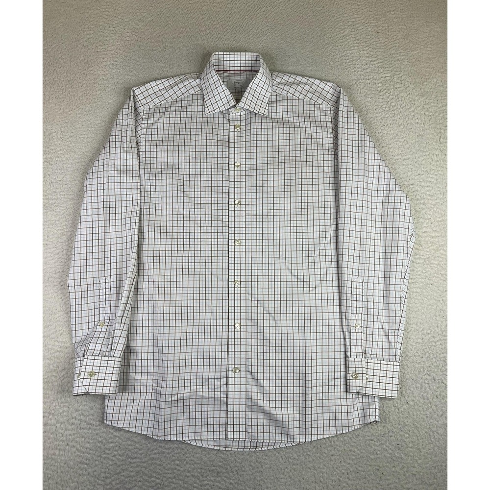 Eton Dress Shirt Mens 16 34/35 White Check‎ Contemporary Cotton Long Sleeve